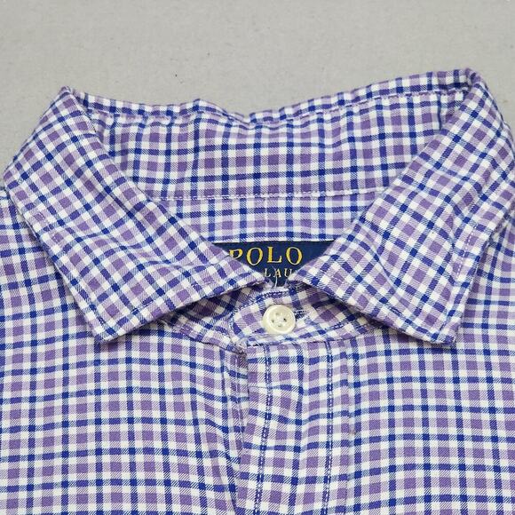 Polo Ralph Lauren Men's Button Up Shirt Purple Blue Check Sz L‎ - Picture 5 of 7